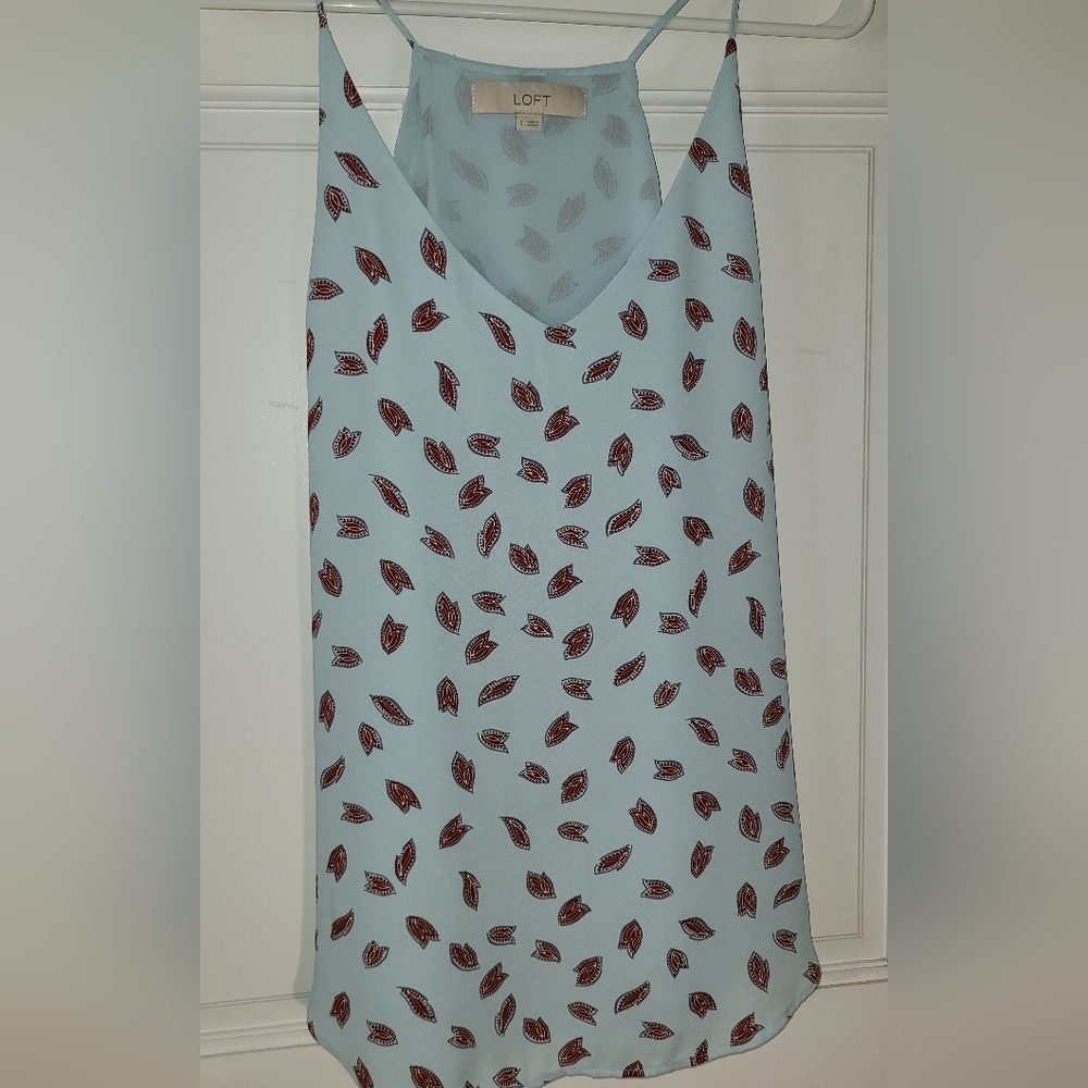 LOFT Pale Blue Leaf-Print Spaghetti Strap Cami